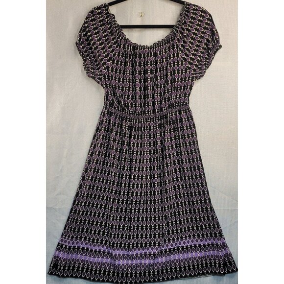 Max Studio Womens Smocked Bodice A-Line Dress Small Purple Black Boho - Picture 2 of 6